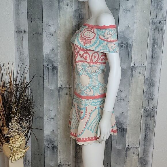 Foxiedox Winnie Off The Shoulder Dress In Beige Multi - Picture 6 of 12